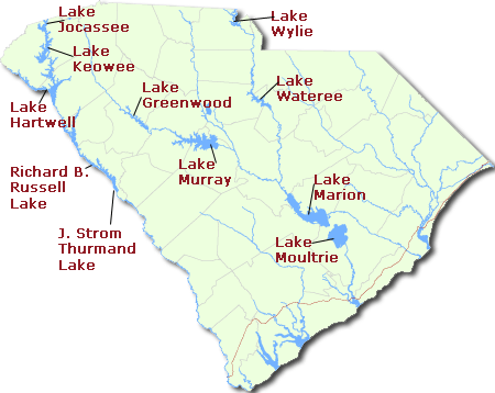 Map of South Carolina Lakes