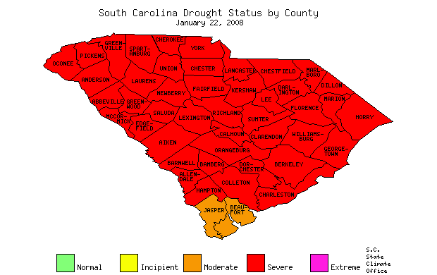 South Carolina Drought Status by County.