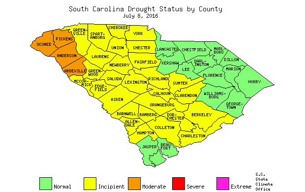South Carolina Drought Map for July 8, 2016