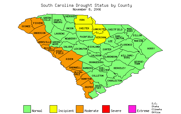 South Carolina Drought Status by County.
