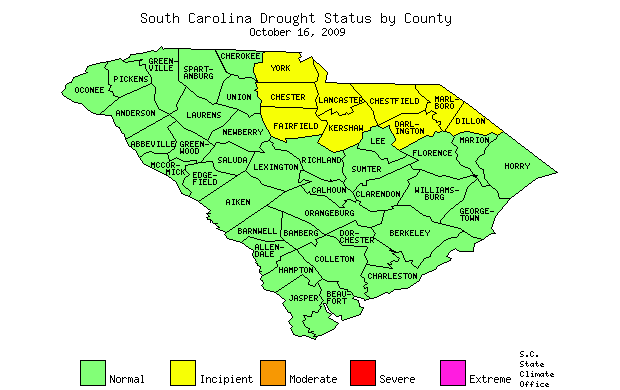 South Carolina Drought Map for October 16, 2009