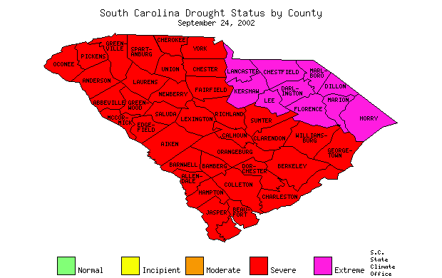 South Carolina Drought Map for September 24, 2002