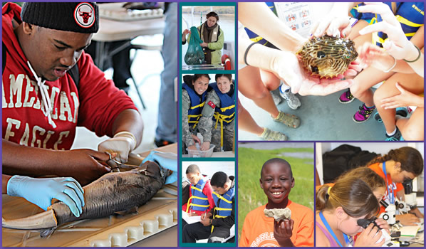 Collage of students and teachers in the Coastal Discovery Education Program