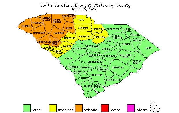 South Carolina Drought Map for April 15, 2009