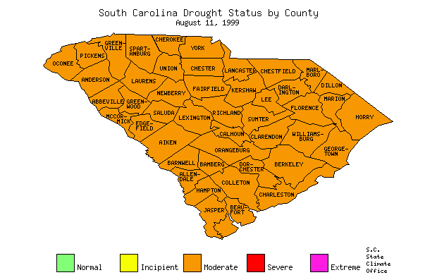 South Carolina Drought Map for August 11, 1999