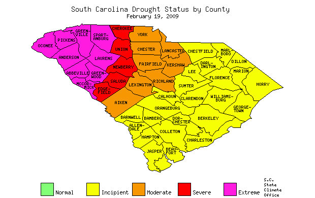South Carolina Drought Map for February 19, 2009