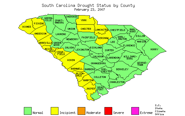 South Carolina Drought Status by County.
