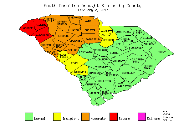 South Carolina Drought Map for February 2, 2017