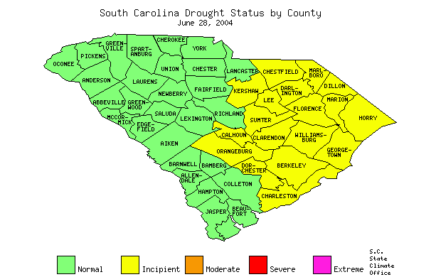 South Carolina Drought Map for June 28, 2004