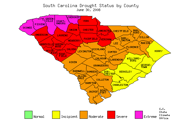 South Carolina Drought Map for June 30, 2008