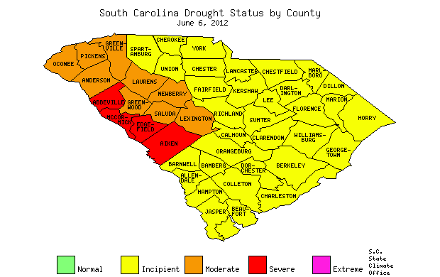 South Carolina Drought Map for June 6, 2012