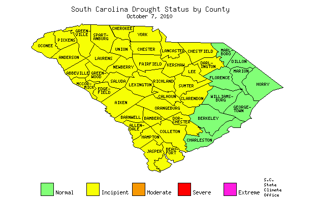 South Carolina Drought Map for October 7, 2010