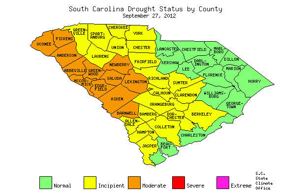 South Carolina Drought Map for September 27, 2012