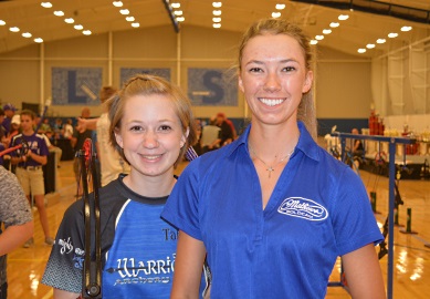 South Carolina archers Riverlee Weaver of Socastee(right) and Tabitha Way of Chesnee (left) finished second and third (respectively) in the High School Girls Division.  Photo by Kyndel McConchie, SCDNR