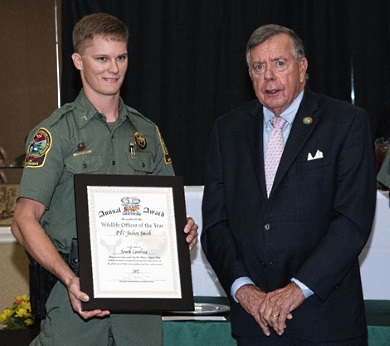 Pfc. JB Smith also won the overall award of Wildlife Officer of the Year. Pfc. JB Smith also won the overall award of Wildlife Officer of the Year.