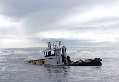 SCDNR sunk a 42-foot tugboat last week at the Little River Offshore reef site, also known as PA-02. Funded in part by the Coastal Conservation Association South Carolina (CCA SC), the new reef section is named the CCA-Little River Offshore Reef. (SCDNR photos by Erin Weeks)