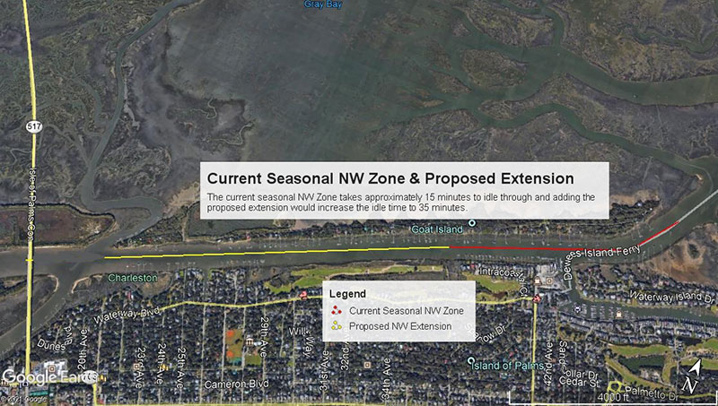 Map of no-wake zone for the Atlantic Intracoastal Waterway behind Isle of Palms.