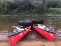 Two red canoes