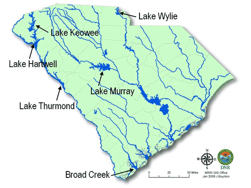 Map of South Carolina Lakes