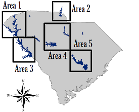 Map of Inland Pumpout stations across South Carolina