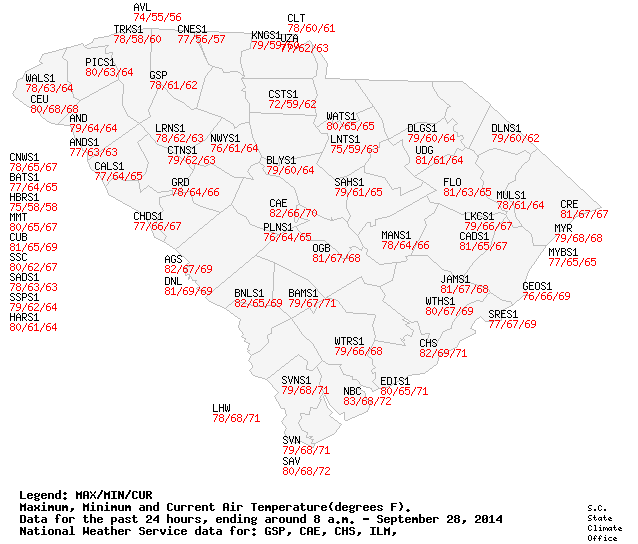 Sc Temperature South Carolina State Climatology Office