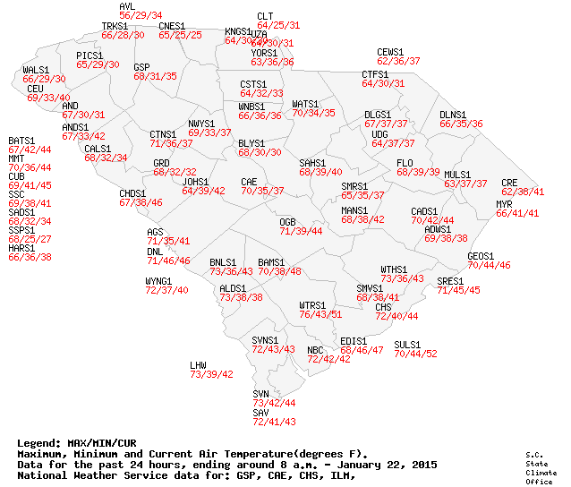 Sc Temperature South Carolina State Climatology Office