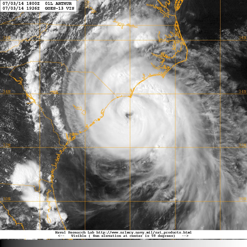 Arthur visible satellite image