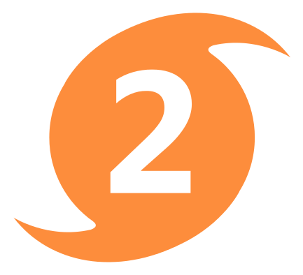 Category 2 hurricane symbol, light orange with number 2 in the center.