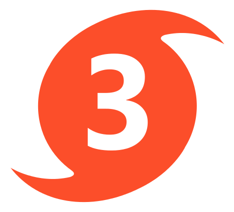 Category 3 hurricane symbol, orange with number 3 in the center.