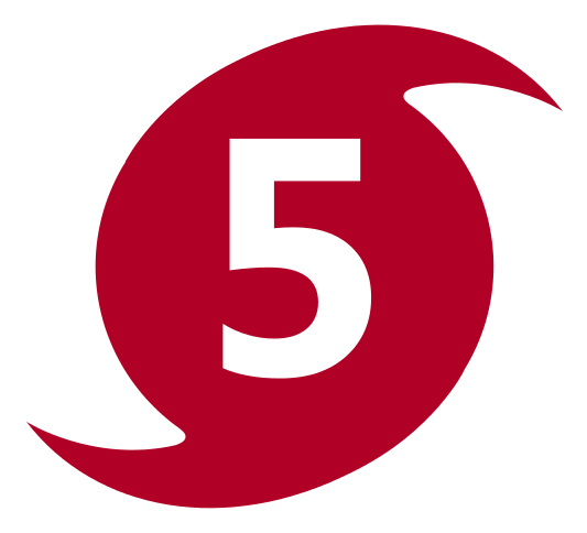 Category 5 hurricane symbol, dark red with number 5 in the center.