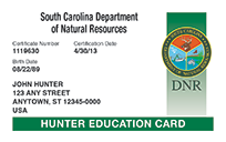 SCDNR Hunter Education Card