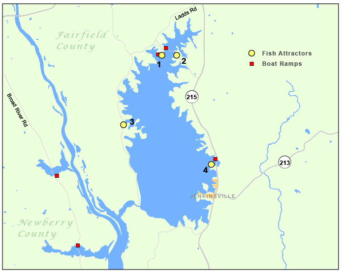 Lake Monticello Fish Attractors Map