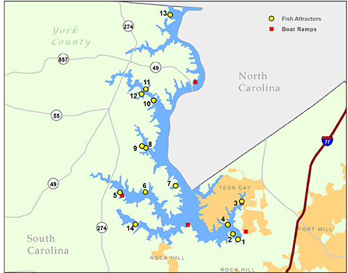 Lake Wylie Fish Attractors Map