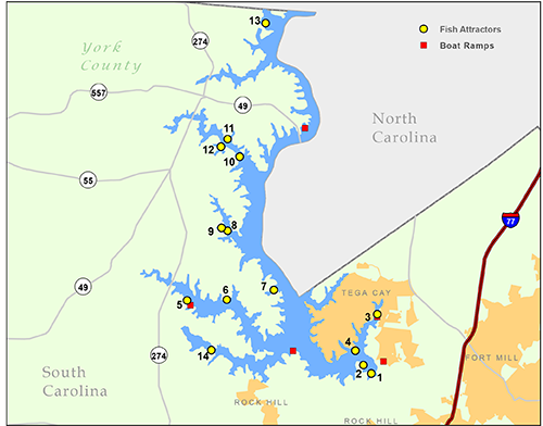 Lake Wylie Fishing Map Scdnr - Fish Attractor Maps