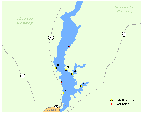 Fishing Creek Reservoir Fish Attractors Map