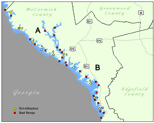Lake Thurmond Fish Attractors Map