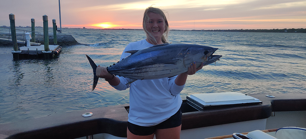 Photograph of Record Skijack Tuna with angler Lilli Kirkland