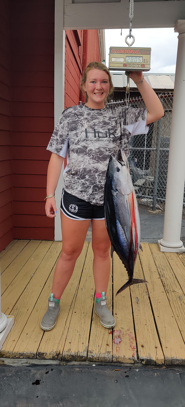 Photograph of Record Skijack Tuna with angler Lilli Kirkland