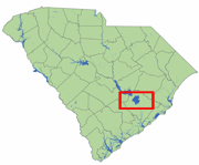 SC State Map with Lake Moultrie Highlighted