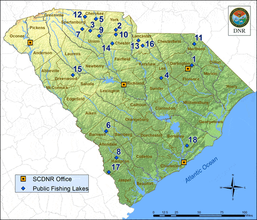 SC Map of Public Fishing Lakes