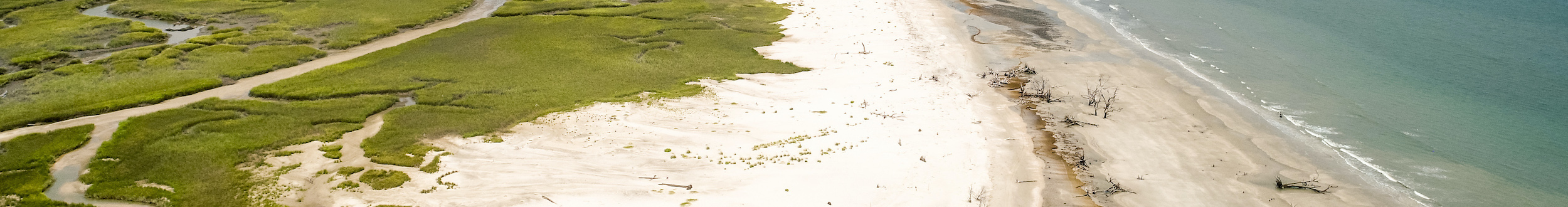 An aerial image of the marsh and beach at Botany Bay Plantation in the ACE Basin