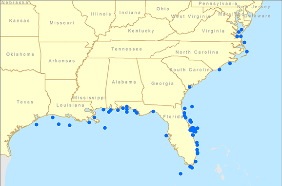Figure 2. Recaptures locations of cobia tagged off Brevard County, FL