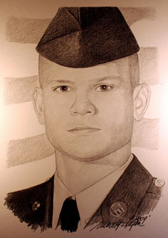 Sketch of Spc. Thomas Caughman in uniform