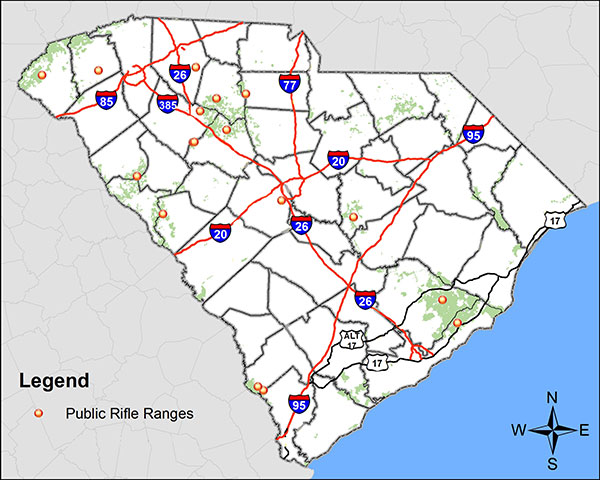 Map of Shooting Ranges in South Carolina