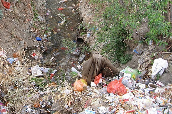Litter in a drainage area Litter in a drainage area