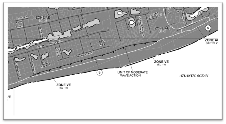 Map showing Limit of Moderate Wave Action