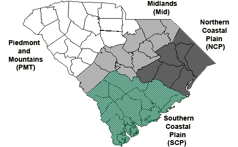 Map of physiographic regions for 2005 Summer Turkey Survey.