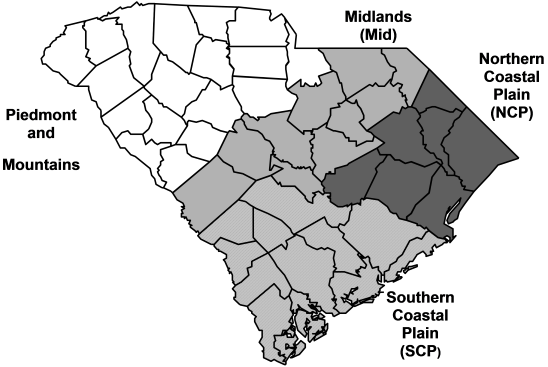 Map of physiographic regions for Summer Turkey Survey.