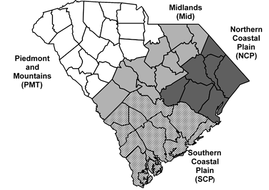 Map of physiographic regions for Summer Turkey Survey.